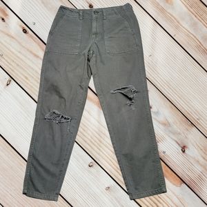 American Eagle Hi Waist Distressed Olive Green Pants Sz 4